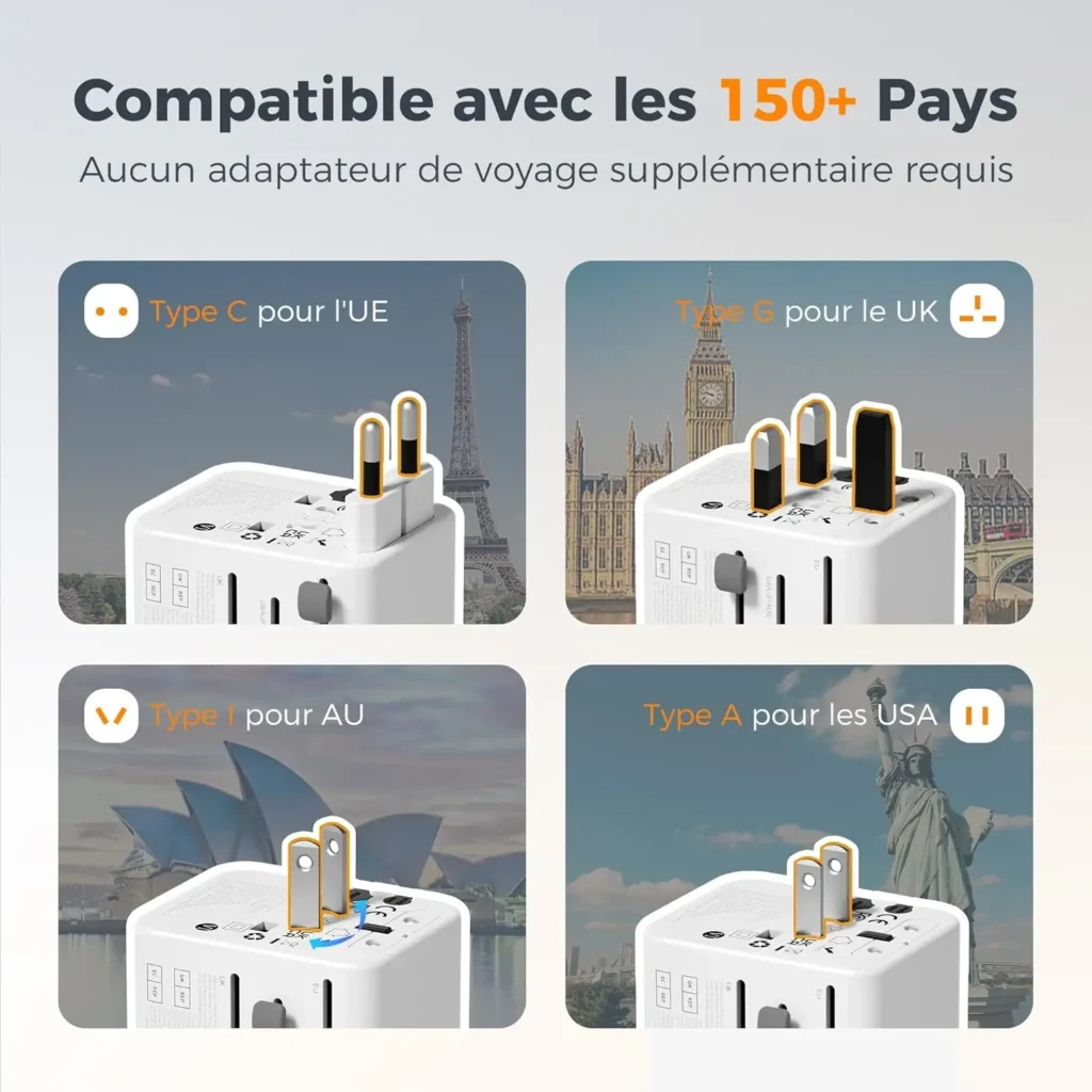 TESSAN Adaptateur Prise Universelle - 4 sorties